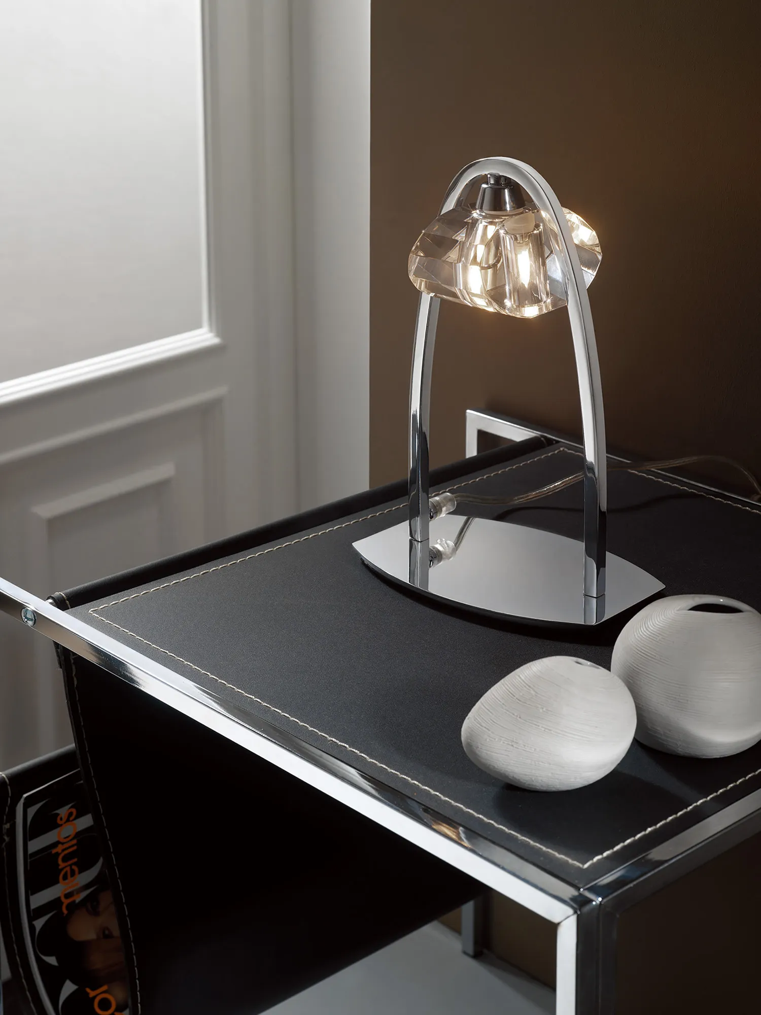 Alfa Polished Chrome Crystal Table Lamps Mantra Armed Table Lamps